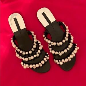 Suede and Faux Pearl Zara Slides